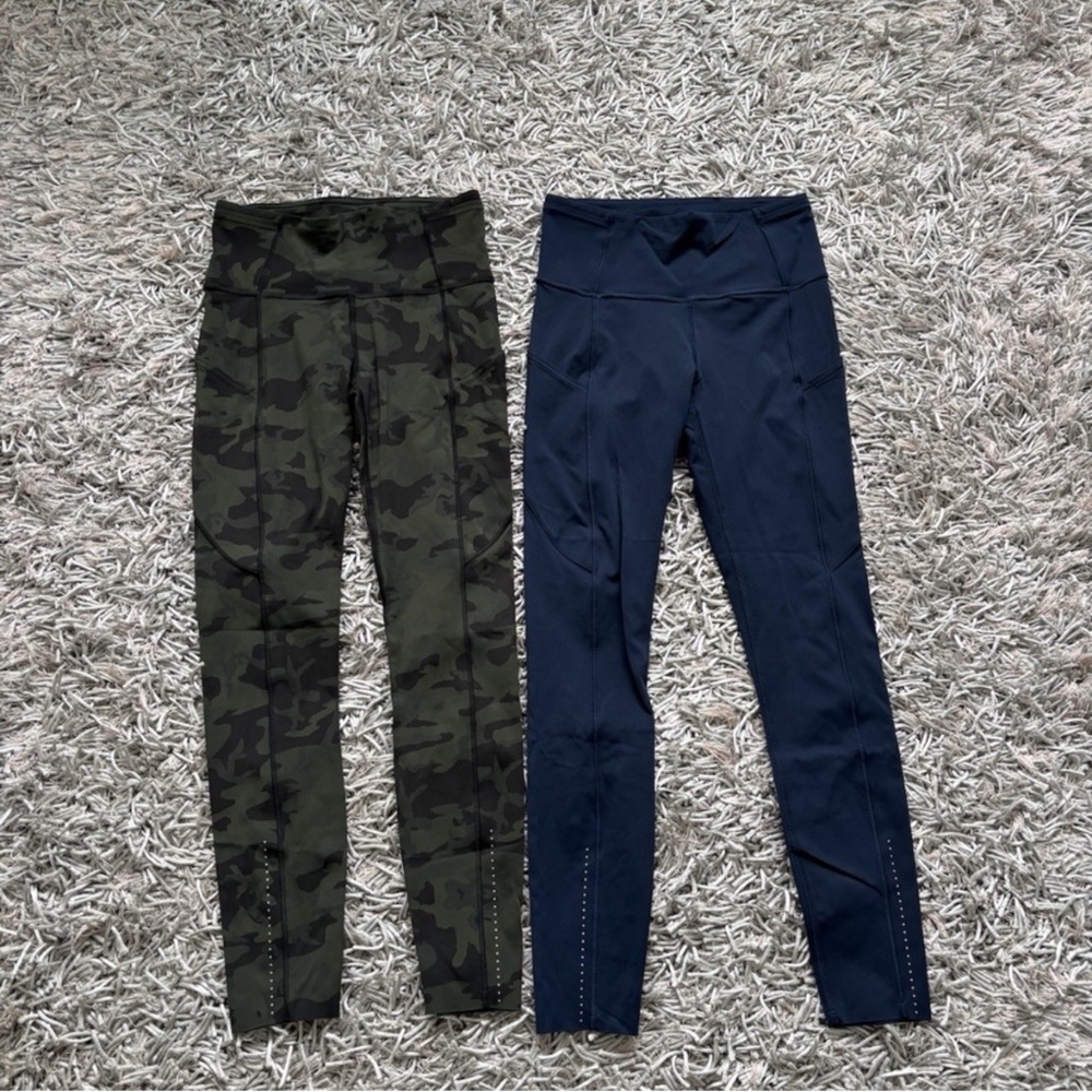 2 pairs of Women’s Lululemon fast and free leggings Camouflage and Navy